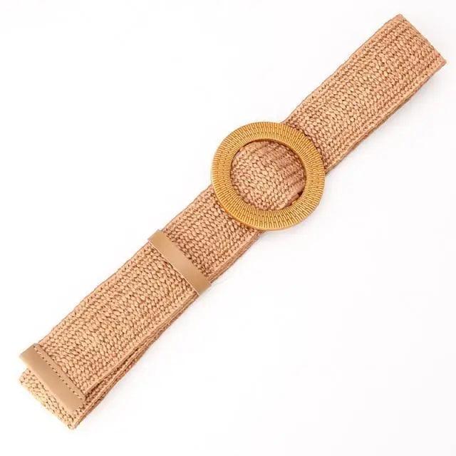 Ceinture Femme Ronde Boucle en Bois Classique Style Décontracté Boucle Simple Légère Bande de Robe à la Taille