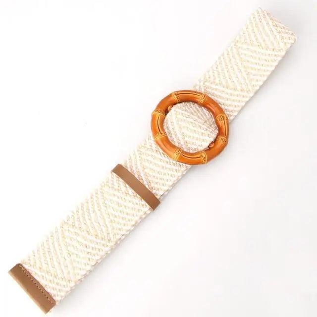 Ceinture Femme Ronde Boucle en Bois Classique Style Décontracté Boucle Simple Légère Bande de Robe à la Taille