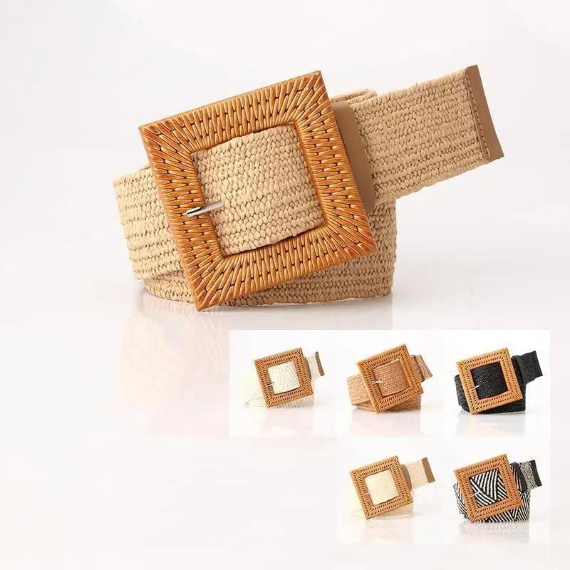 Ceinture Femme Ronde Boucle en Bois Classique Style Décontracté Boucle Simple Légère Bande de Robe à la Taille