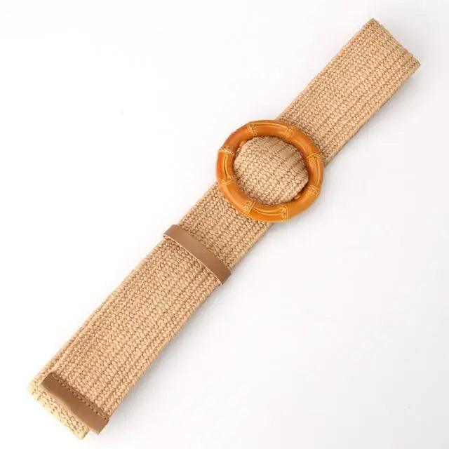Ceinture Femme Ronde Boucle en Bois Classique Style Décontracté Boucle Simple Légère Bande de Robe à la Taille