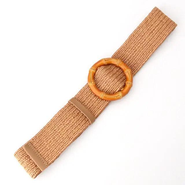 Ceinture Femme Ronde Boucle en Bois Classique Style Décontracté Boucle Simple Légère Bande de Robe à la Taille