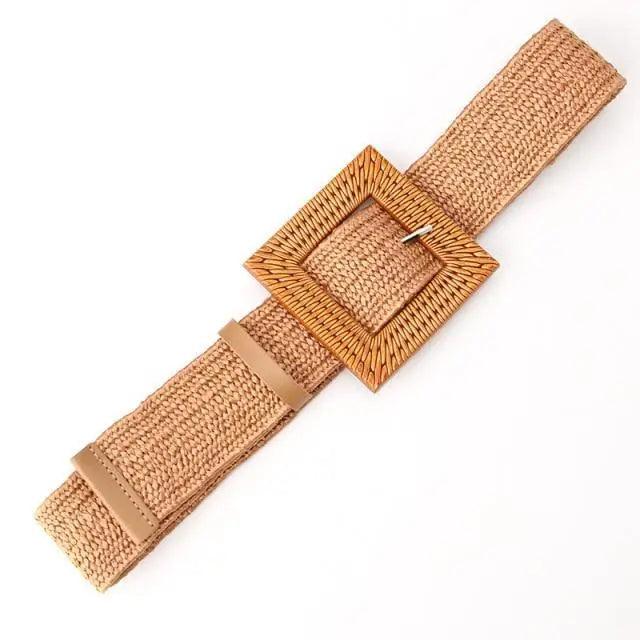 Ceinture Femme Ronde Boucle en Bois Classique Style Décontracté Boucle Simple Légère Bande de Robe à la Taille