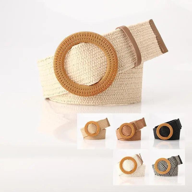 Ceinture Femme Ronde Boucle en Bois Classique Style Décontracté Boucle Simple Légère Bande de Robe à la Taille
