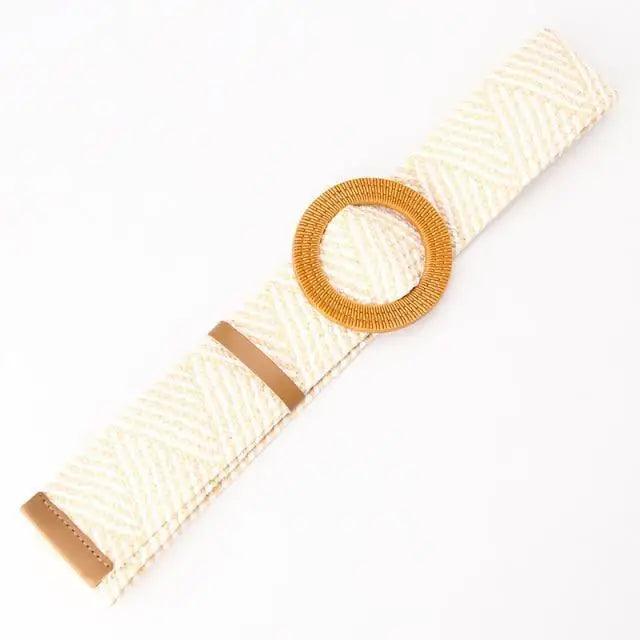 Ceinture Femme Ronde Boucle en Bois Classique Style Décontracté Boucle Simple Légère Bande de Robe à la Taille