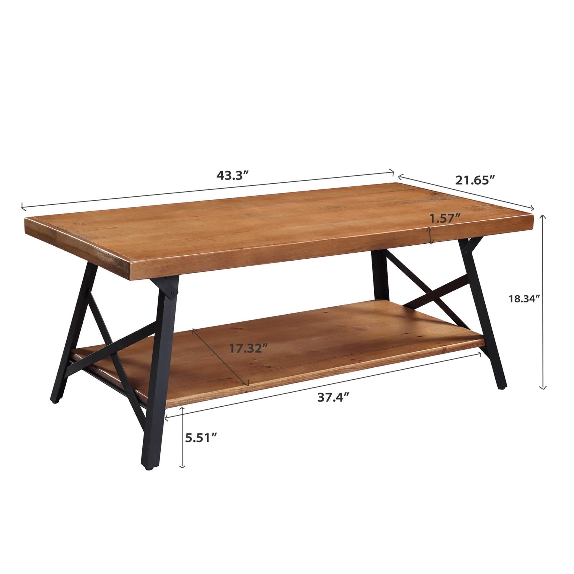 Table basse rustique avec rangement et pieds en métal, Marron 43"