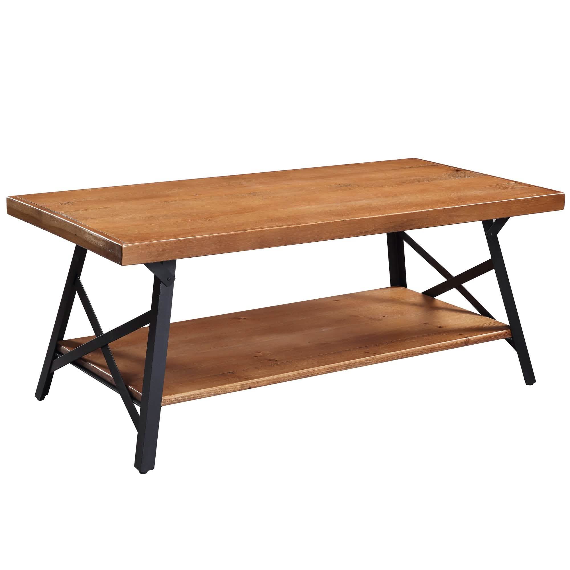 Table basse rustique avec rangement et pieds en métal, Marron 43"