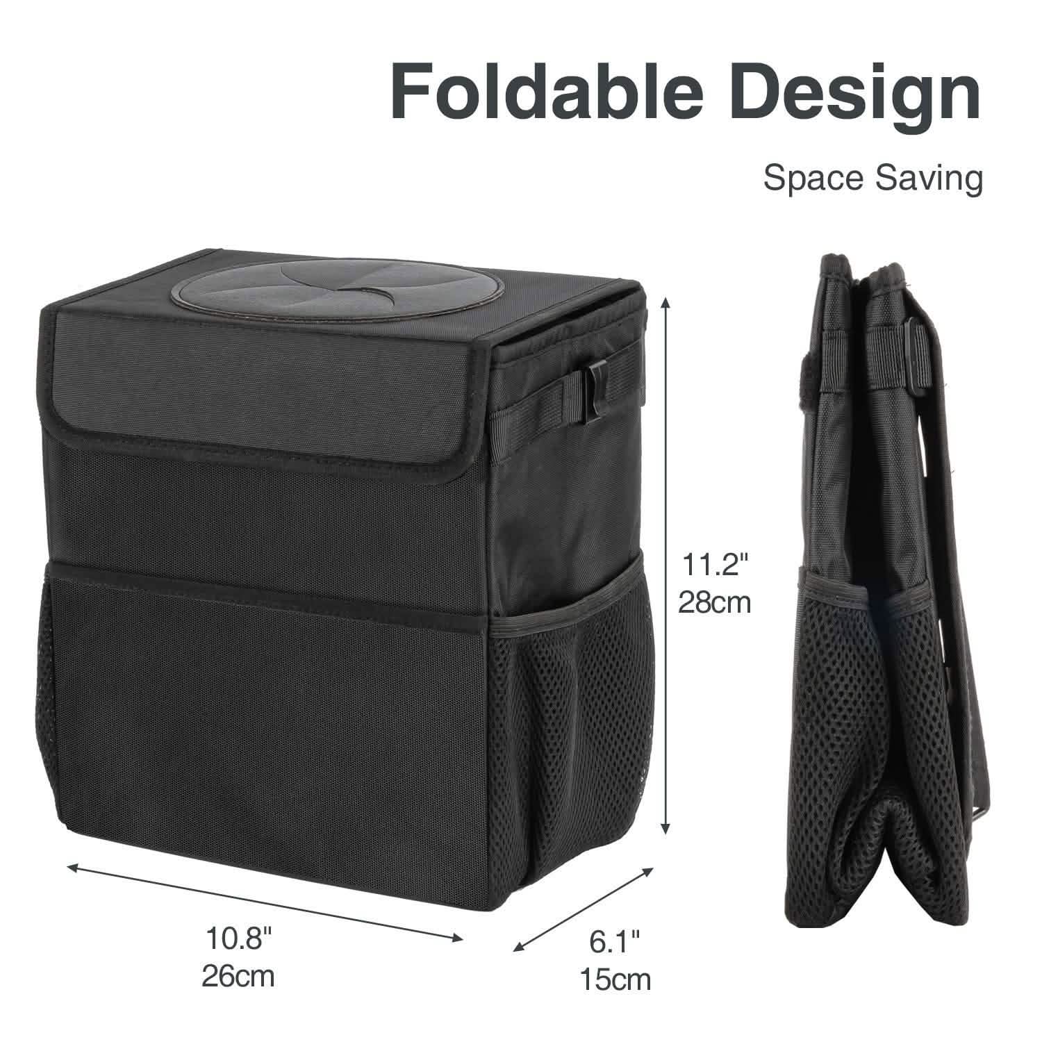 Ryhpez Poubelle de voiture avec couvercle - Sac poubelle de voiture suspendu avec poches de rangement
