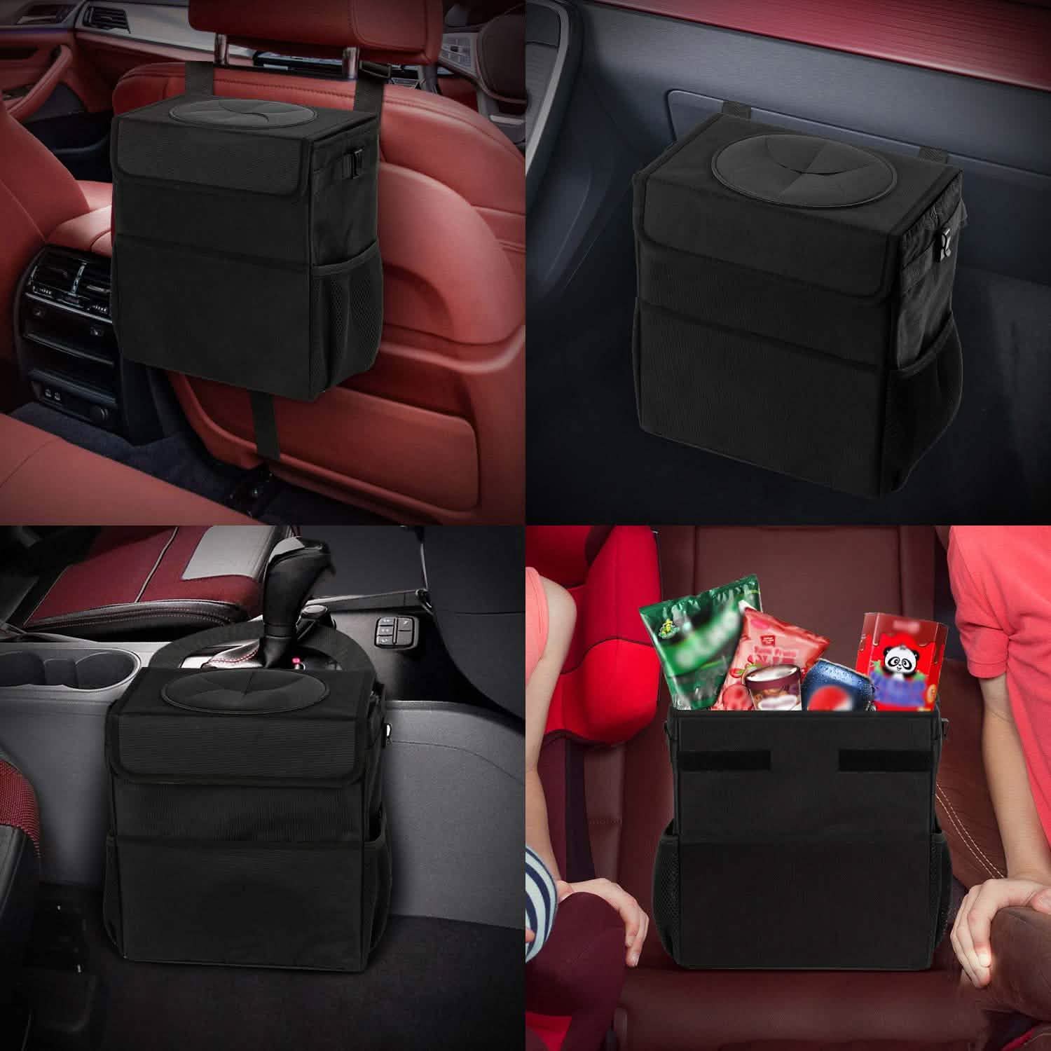 Ryhpez Poubelle de voiture avec couvercle - Sac poubelle de voiture suspendu avec poches de rangement