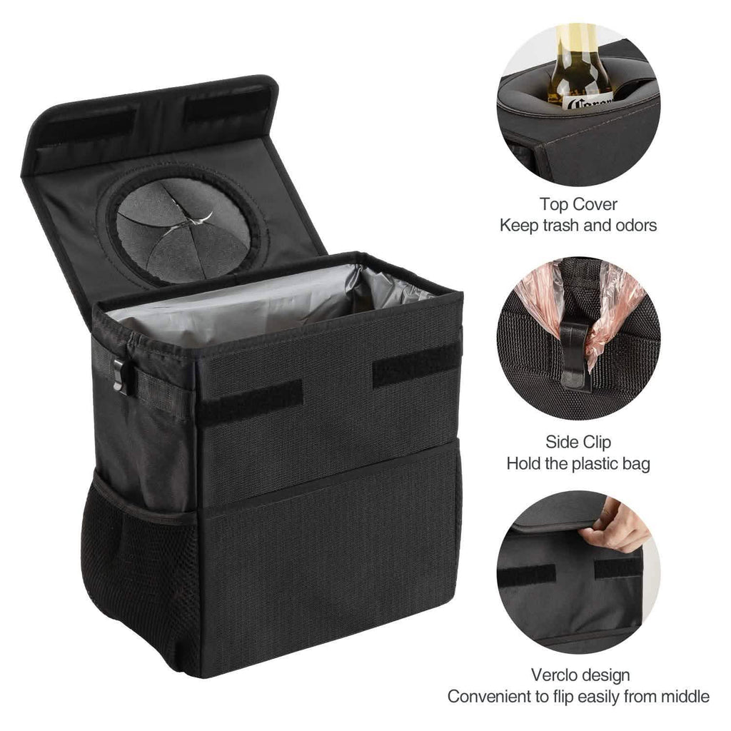 Ryhpez Poubelle de voiture avec couvercle - Sac poubelle de voiture suspendu avec poches de rangement