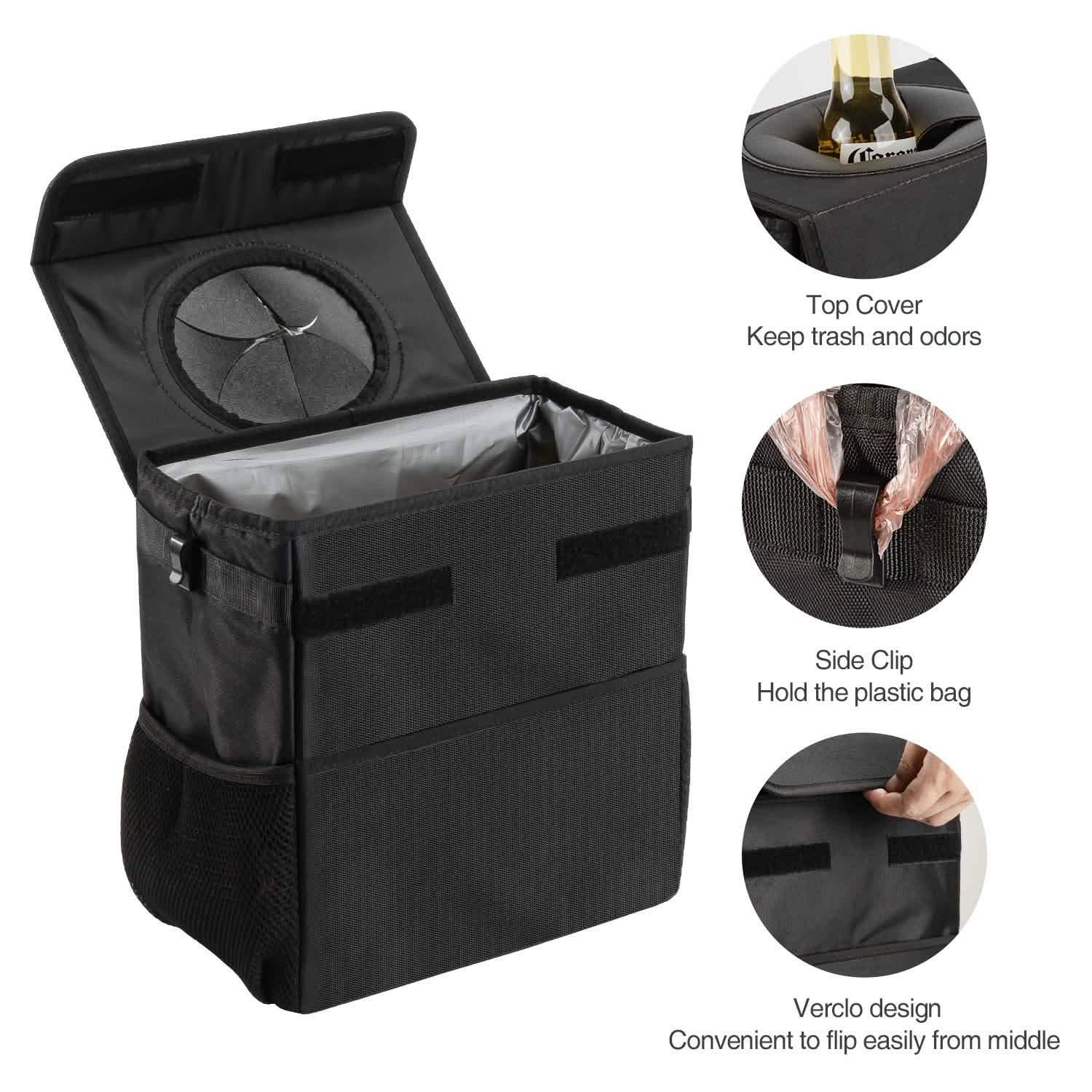 Ryhpez Poubelle de voiture avec couvercle - Sac poubelle de voiture suspendu avec poches de rangement
