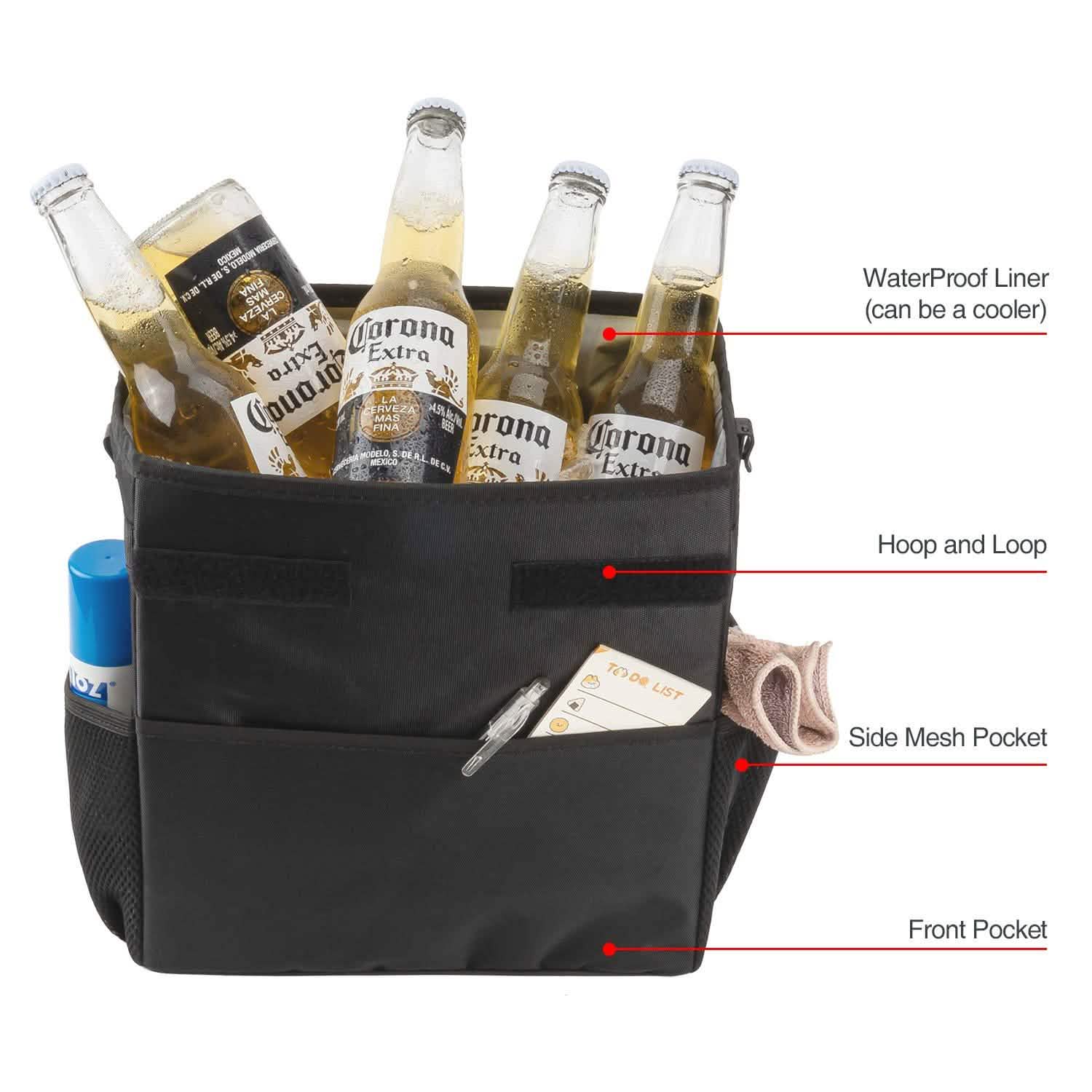 Ryhpez Poubelle de voiture avec couvercle - Sac poubelle de voiture suspendu avec poches de rangement