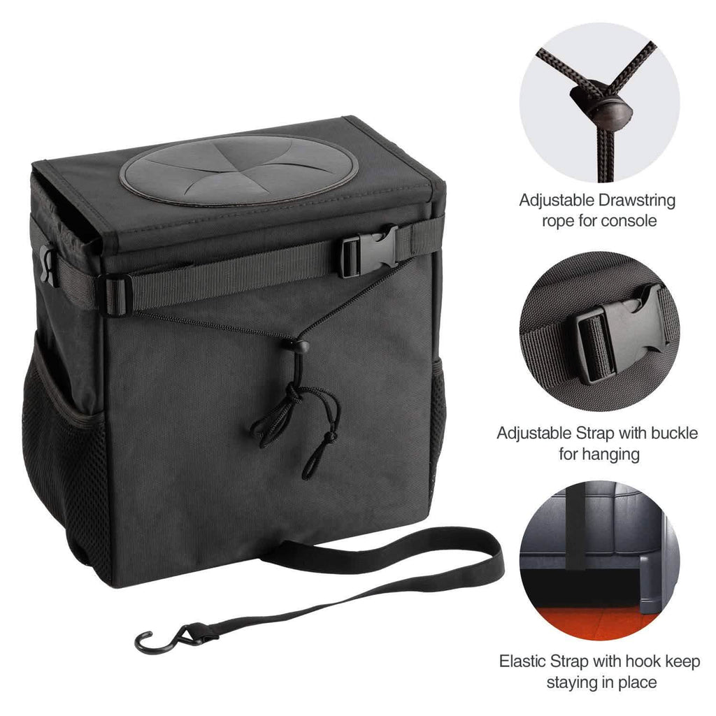 Ryhpez Poubelle de voiture avec couvercle - Sac poubelle de voiture suspendu avec poches de rangement