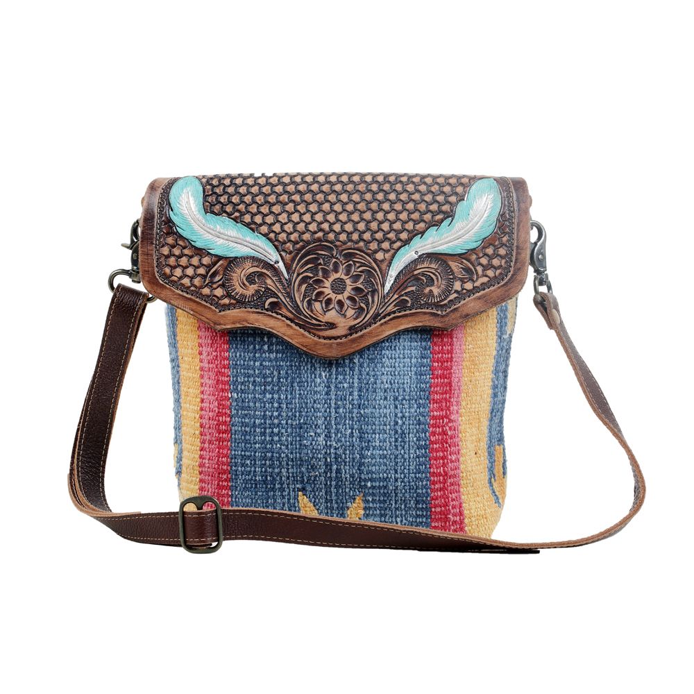 SAC EN CUIR REPOUSSÉ PLUME BLEUE