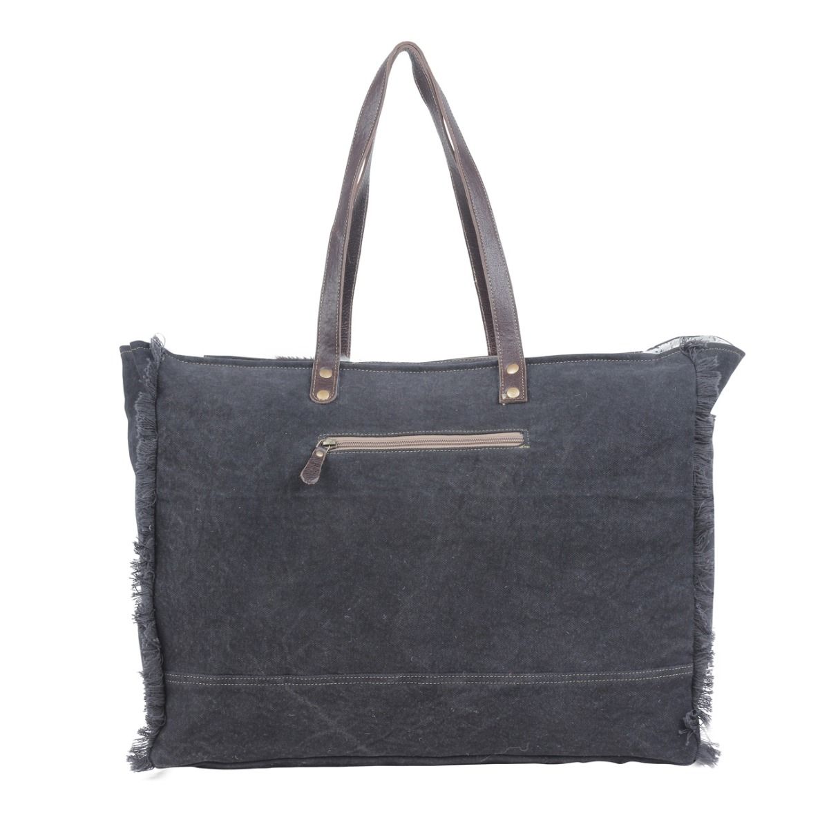 Sac fourre-tout en cuir Myra Sea Grass Hair-On - Sac spacieux en cuir de vachette avec poche avant embossée pour l'élégance au quotidien