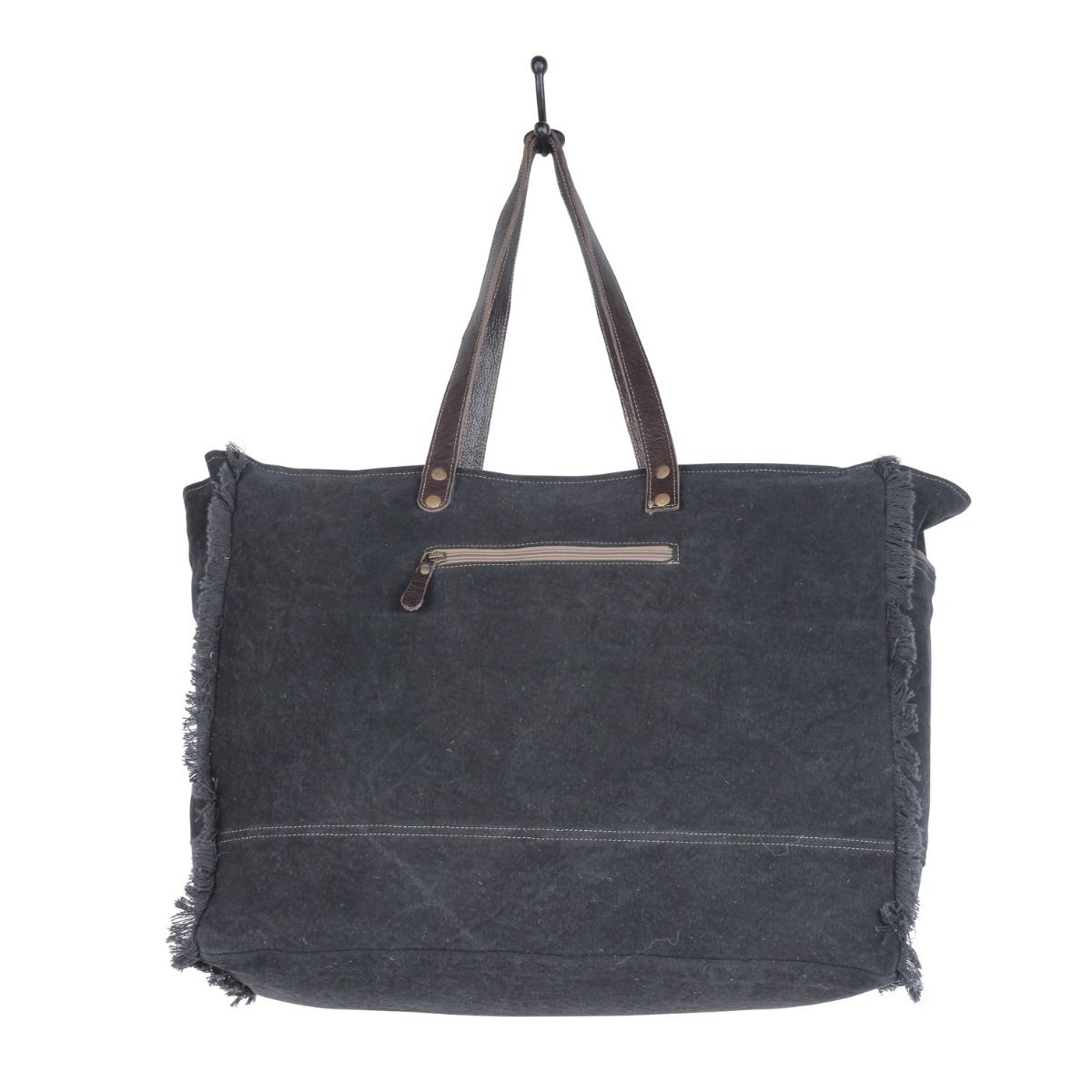 Sac fourre-tout en cuir Myra Sea Grass Hair-On - Sac spacieux en cuir de vachette avec poche avant embossée pour l'élégance au quotidien