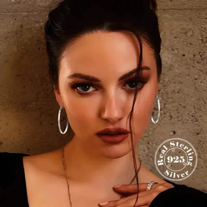 Boucles d'oreilles créoles en argent sterling S925 avec grand motif circulaire et diamants exagérés