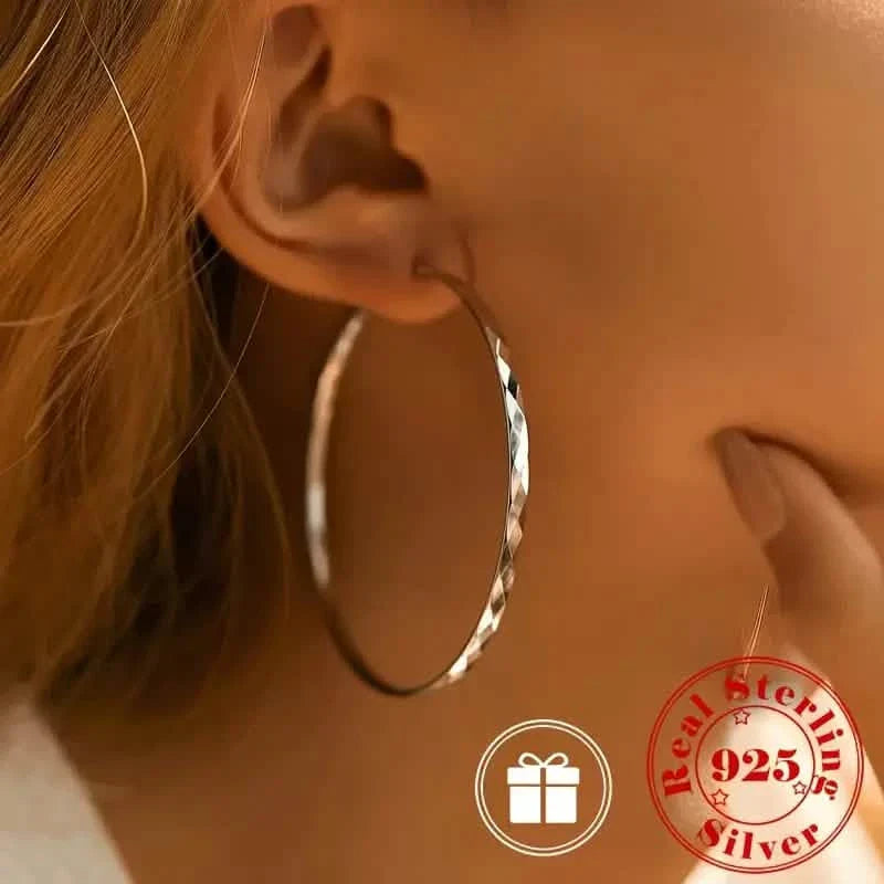 Boucles d'oreilles créoles en argent sterling S925 avec grand motif circulaire et diamants exagérés