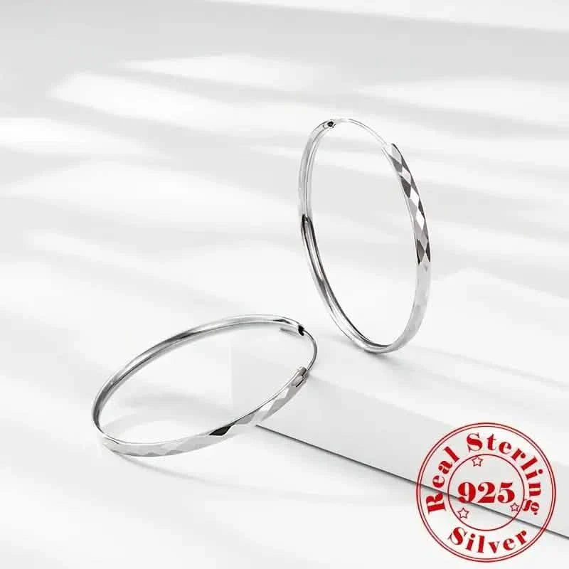 Boucles d'oreilles créoles en argent sterling S925 avec grand motif circulaire et diamants exagérés