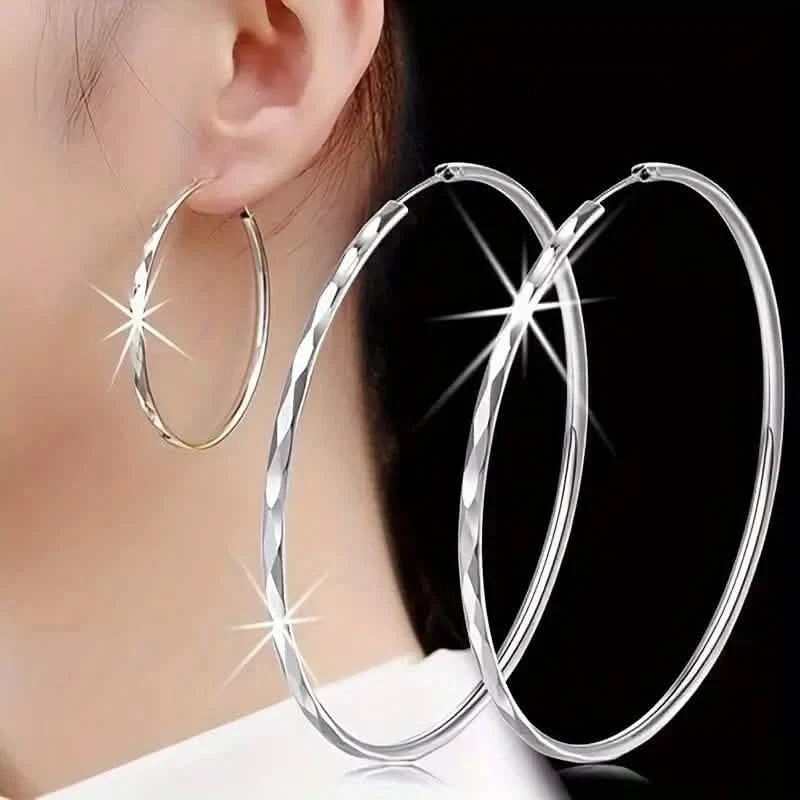 Boucles d'oreilles créoles en argent sterling S925 avec grand motif circulaire et diamants exagérés