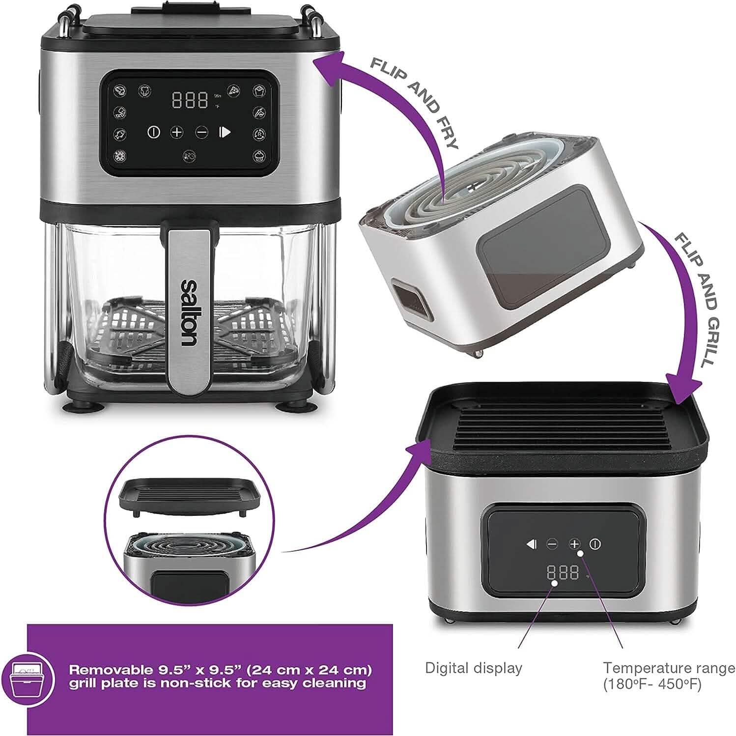 Friteuse à air, grill et déshydrateur 3-en-1 Flip and Cook Salton