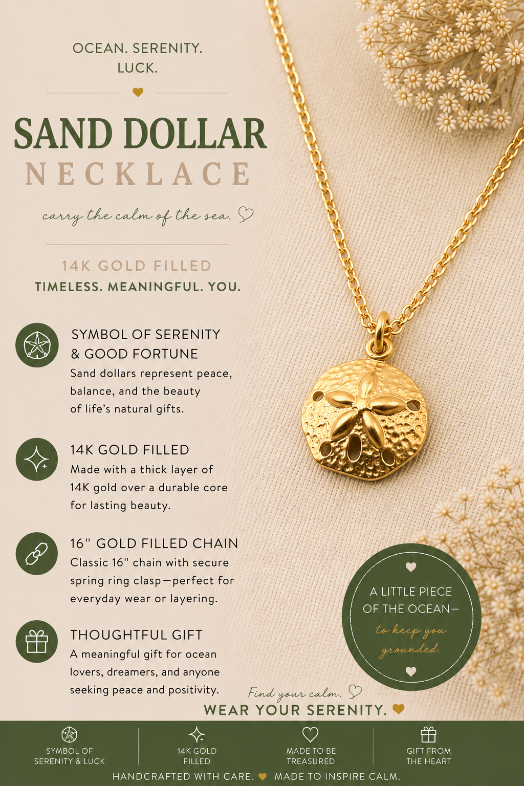 Sand Dollar Charm 14k Gold Fill Necklace