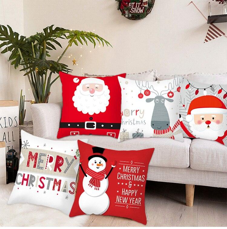 Housse de coussin Père Noël Joyeux Noël Cerf de Noël Père Noël Joyeux Noël Housses de coussin décoratives pour canapé Décorations pour la maison Ornement de Noël