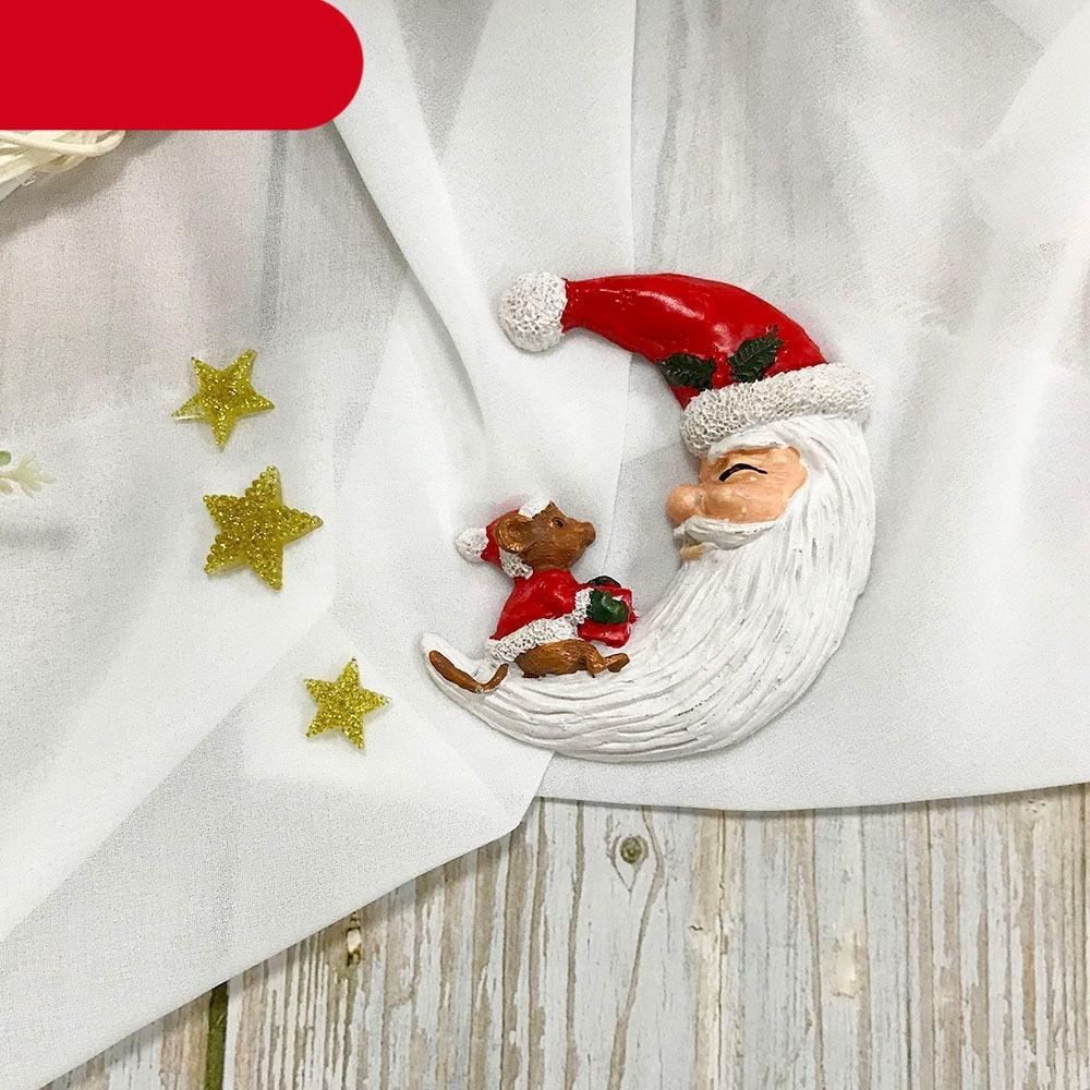 Moule en silicone en forme de lune de Père Noël pour fondant, avec étoile, pour dessert de Noël, chocolat, biscuit, sucre, outils de cuisson de gâteaux, moule en silicone pour gâteaux en forme de lune de Père Noël.