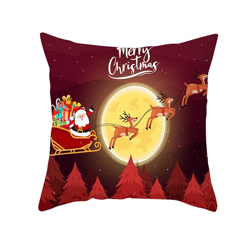 Taie d'oreiller Père Noël Bonne Année 2022 Cadeaux de Noël Décoration de Noël 1PCS Housse de Coussin Canapé Décoratif Père Noël Housse de Coussin Noël en Coton Lin Carré Housses de Coussin pour la Maison 45x45CM