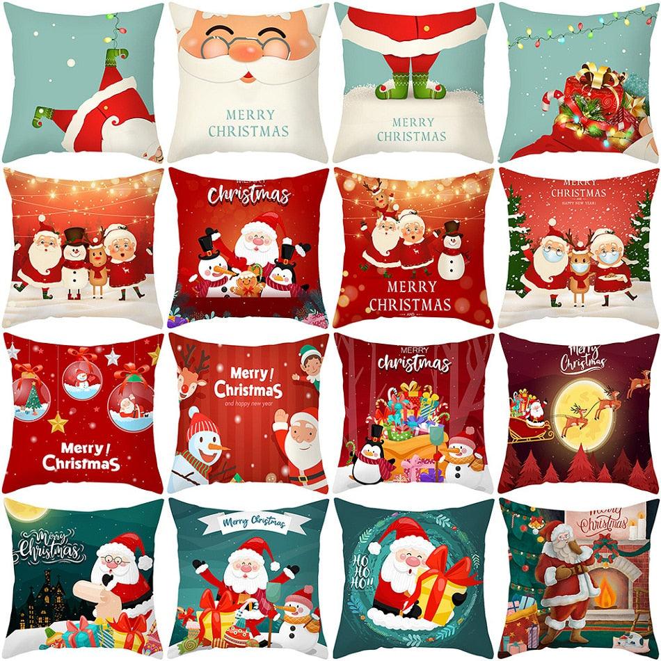 Taie d'oreiller Père Noël Bonne Année 2022 Cadeaux de Noël Décoration de Noël 1PCS Housse de Coussin Canapé Décoratif Père Noël Housse de Coussin Noël en Coton Lin Carré Housses de Coussin pour la Maison 45x45CM