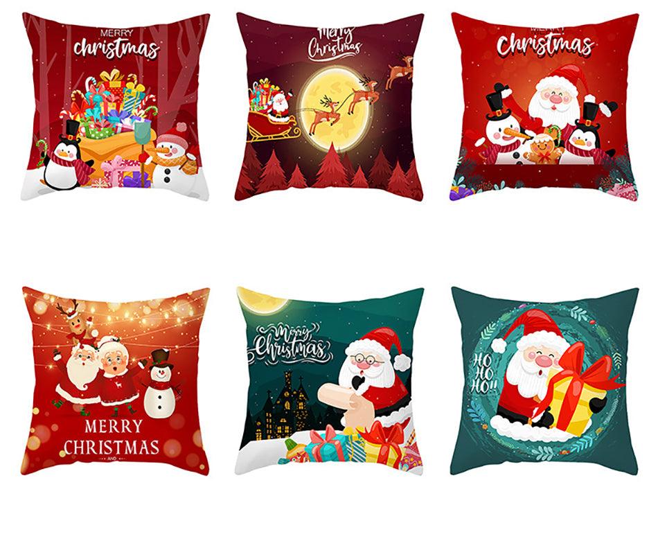 Taie d'oreiller Père Noël Bonne Année 2022 Cadeaux de Noël Décoration de Noël 1PCS Housse de Coussin Canapé Décoratif Père Noël Housse de Coussin Noël en Coton Lin Carré Housses de Coussin pour la Maison 45x45CM