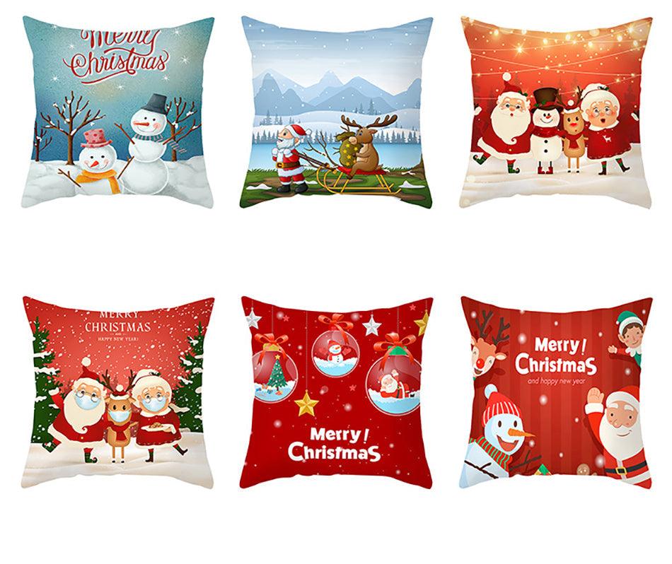 Taie d'oreiller Père Noël Bonne Année 2022 Cadeaux de Noël Décoration de Noël 1PCS Housse de Coussin Canapé Décoratif Père Noël Housse de Coussin Noël en Coton Lin Carré Housses de Coussin pour la Maison 45x45CM