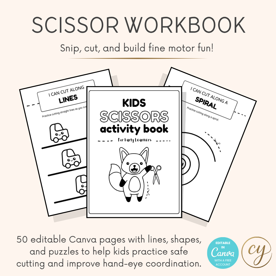Kids Scissor Skills Activity Book – 50-Page Canva Template for Fine Motor Practice