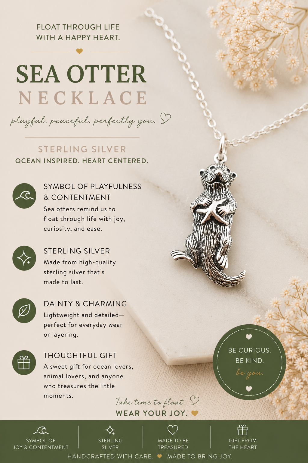 Collier loutre de mer en argent sterling | Chaîne de 45 cm