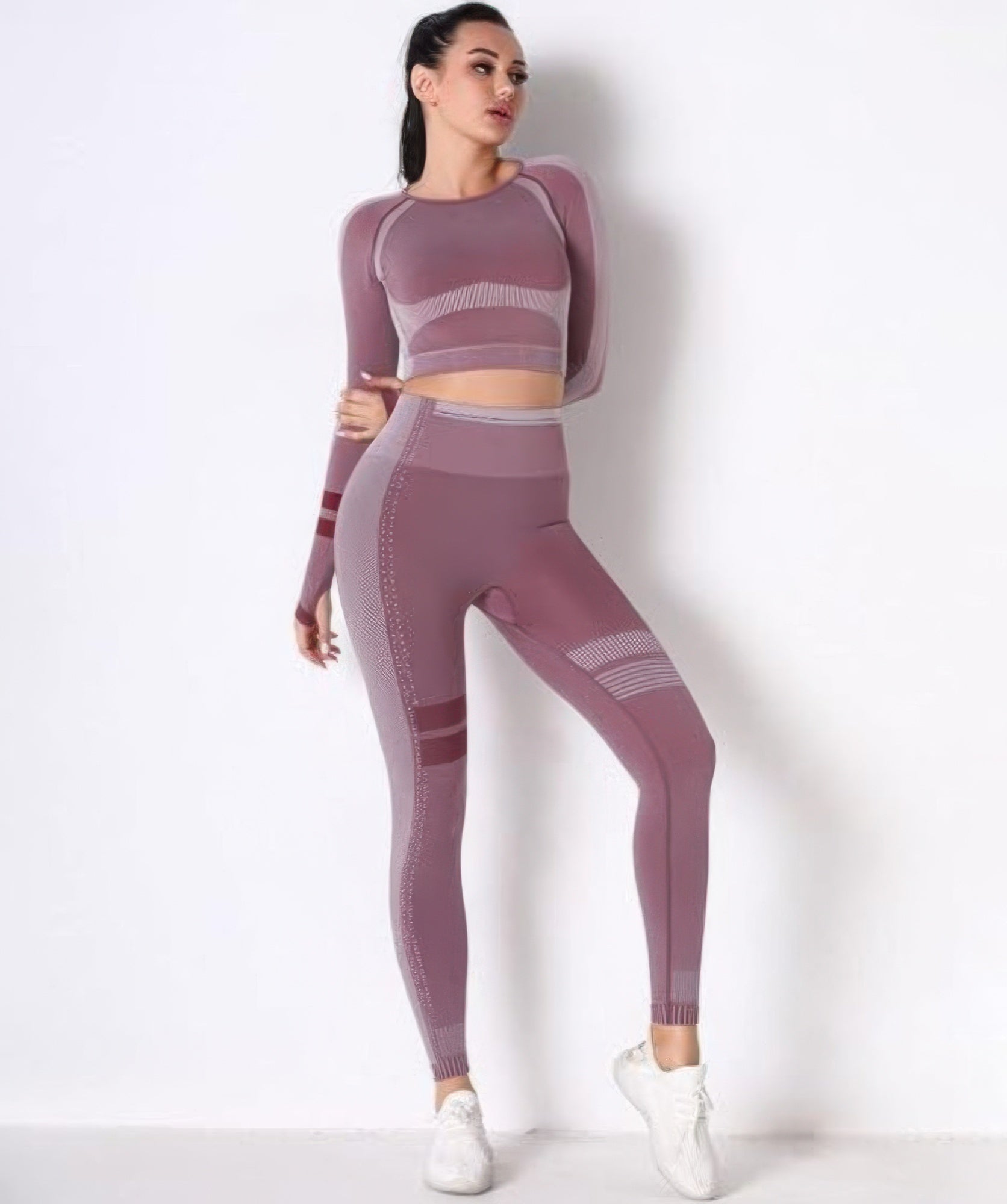 Ensemble de yoga uni sans coutures à manches longues