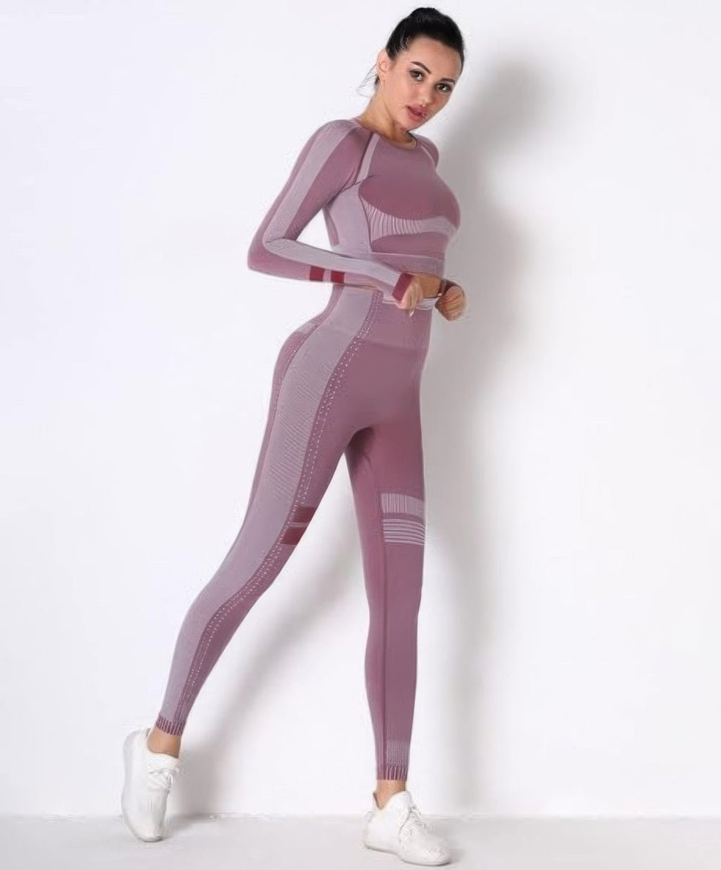 Ensemble de yoga uni sans coutures à manches longues