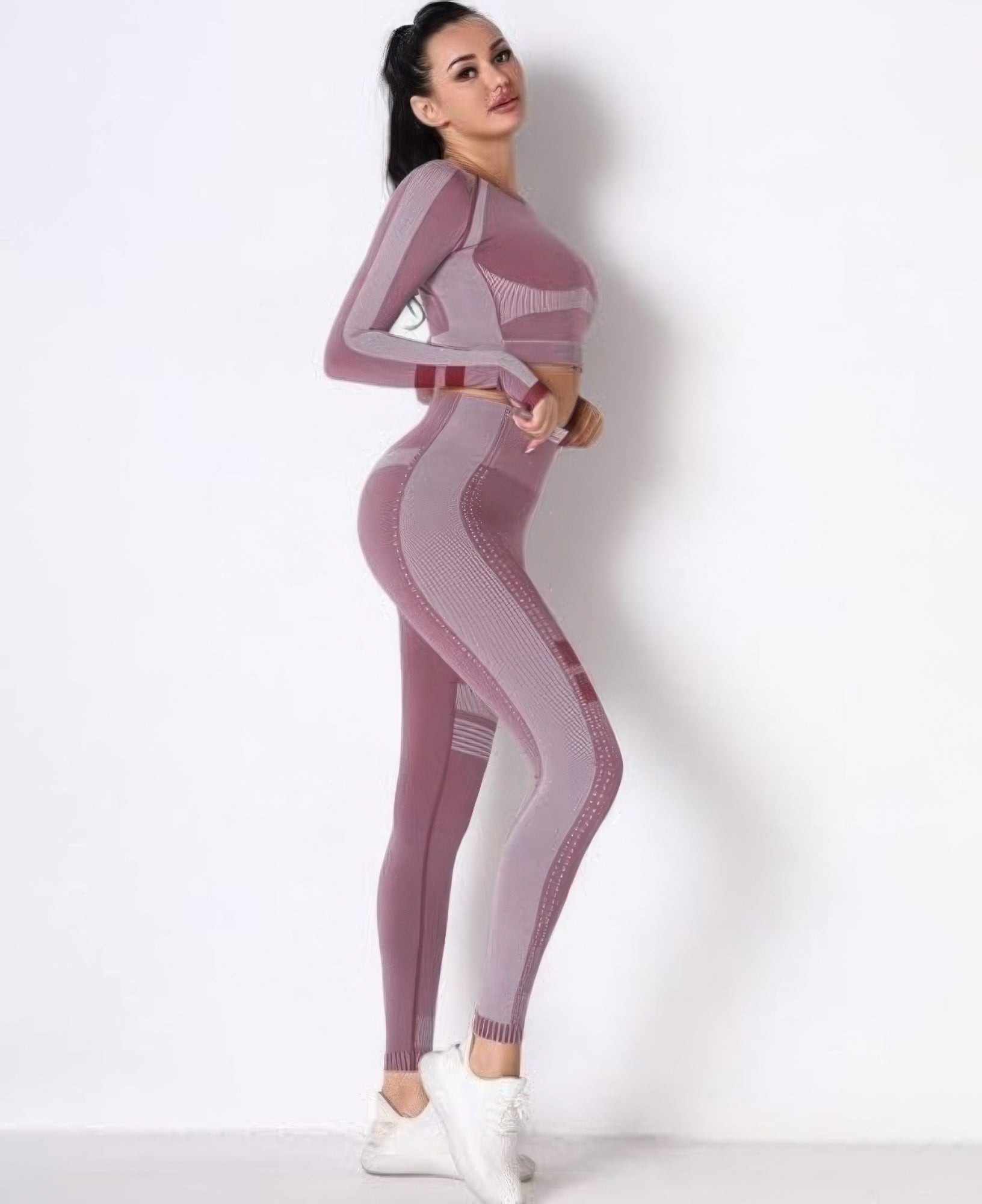 Ensemble de yoga uni sans coutures à manches longues