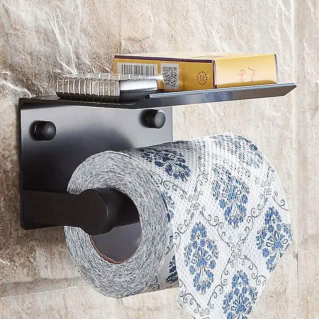Porte-rouleau de papier toilette auto-adhésif avec étagère