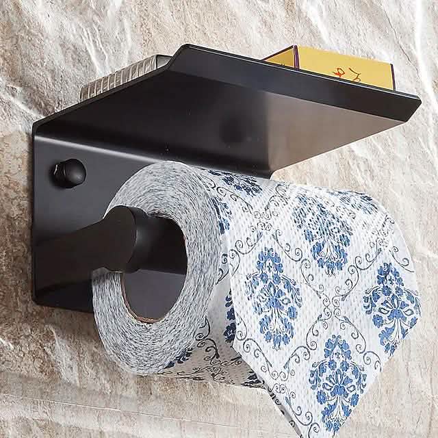 Porte-rouleau de papier toilette auto-adhésif avec étagère