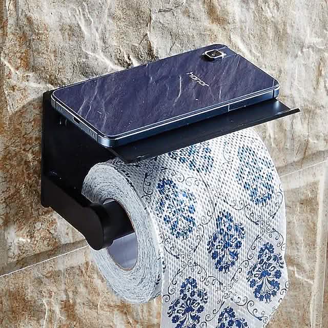Porte-rouleau de papier toilette auto-adhésif avec étagère