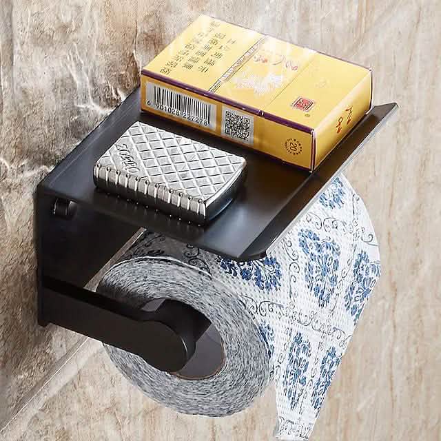 Porte-rouleau de papier toilette auto-adhésif avec étagère