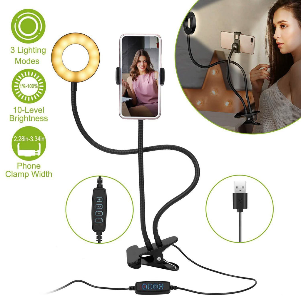 Anneau lumineux avec pince de support pour téléphone