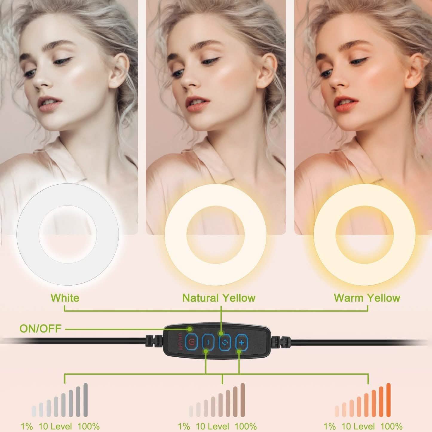 Anneau lumineux avec pince de support pour téléphone