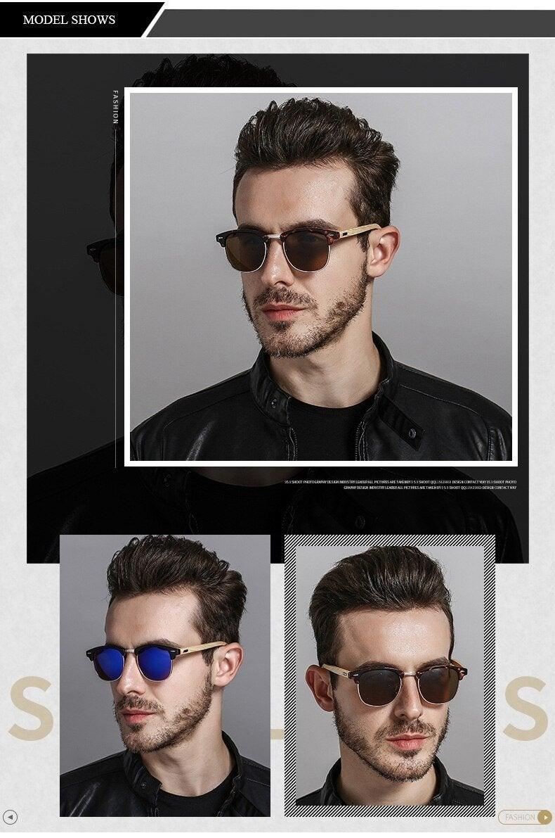 Lunettes de soleil de conduite à monture semi-cerclée pour hommes, noires, design professionnel, élégantes et cool, polarisées. Lunettes de soleil de conduite rétro, nouvelles, pour l'extérieur, rondes, élégantes, confortables.