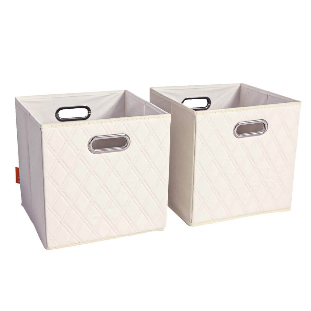 Lot de 2 : Boîtes de rangement pliables en similicuir à motif diamant de 28-33 cm