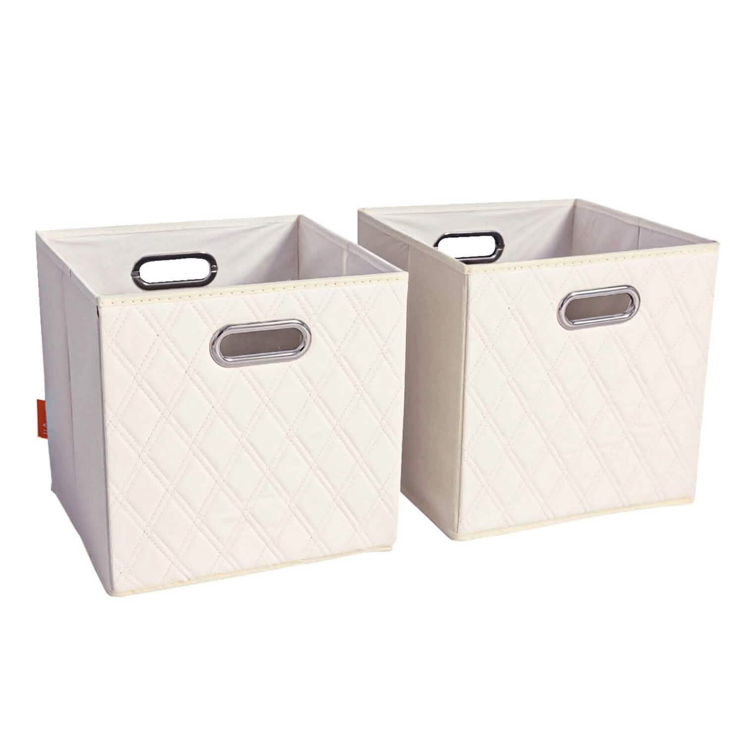 Lot de 2 : Boîtes de rangement pliables en similicuir à motif diamant de 28-33 cm