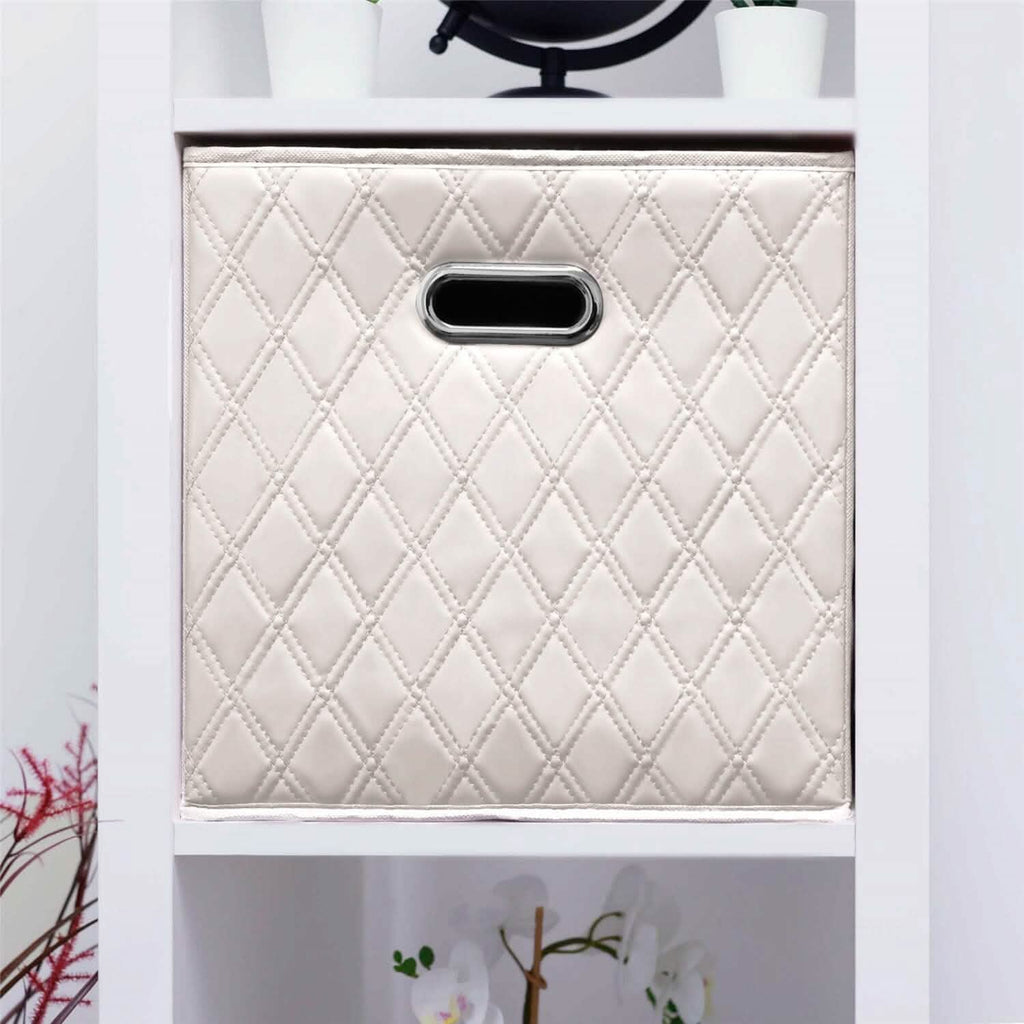 Lot de 2 : Boîtes de rangement pliables en similicuir à motif diamant de 28-33 cm