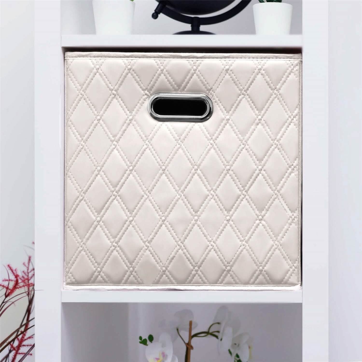Lot de 2 : Boîtes de rangement pliables en similicuir à motif diamant de 28-33 cm