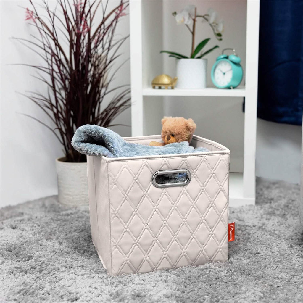 Lot de 2 : Boîtes de rangement pliables en similicuir à motif diamant de 28-33 cm