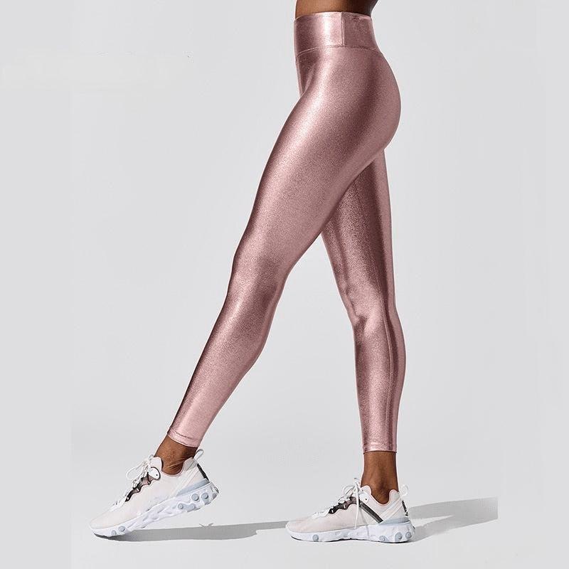 Shape Legging de voyage femme à compression graduée et à coupe décontractée avec ceinture qui tient bien en place Pantalon de yoga taille haute métallisé pour femme Legging de sport brillant pour femme Pantalon moulant et brillant