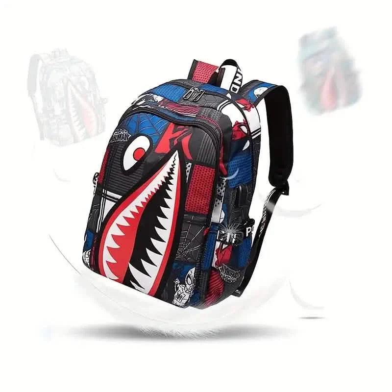 Sac à dos étudiant en nylon avec motifs de requins